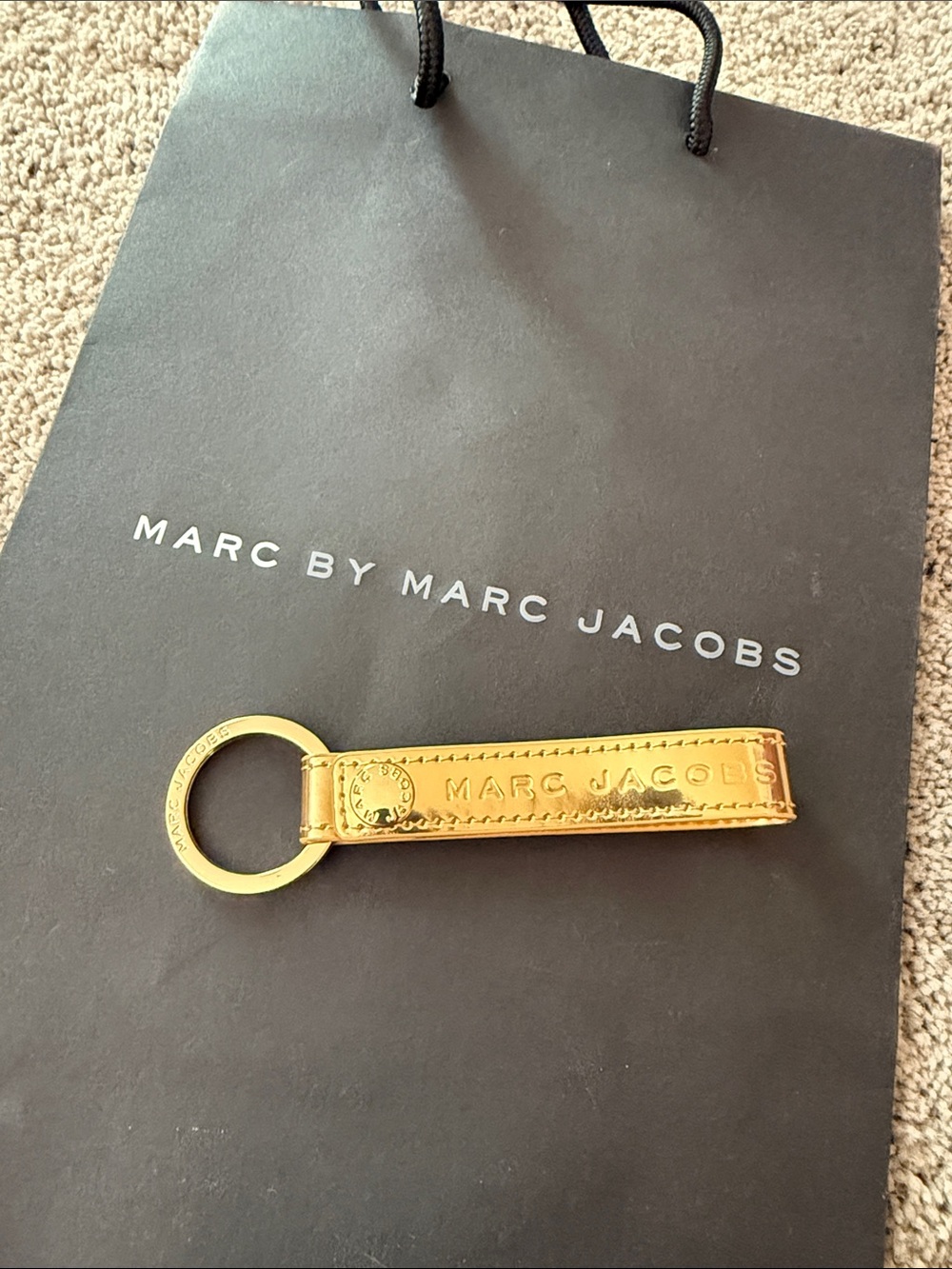 Marc Jacobs Gold Metallic Leather Key Ring NWT